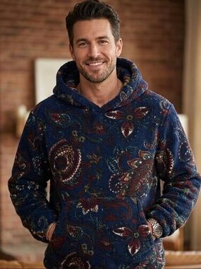 NWT Simons- Paisley Patterned Hooded Sweater- medium